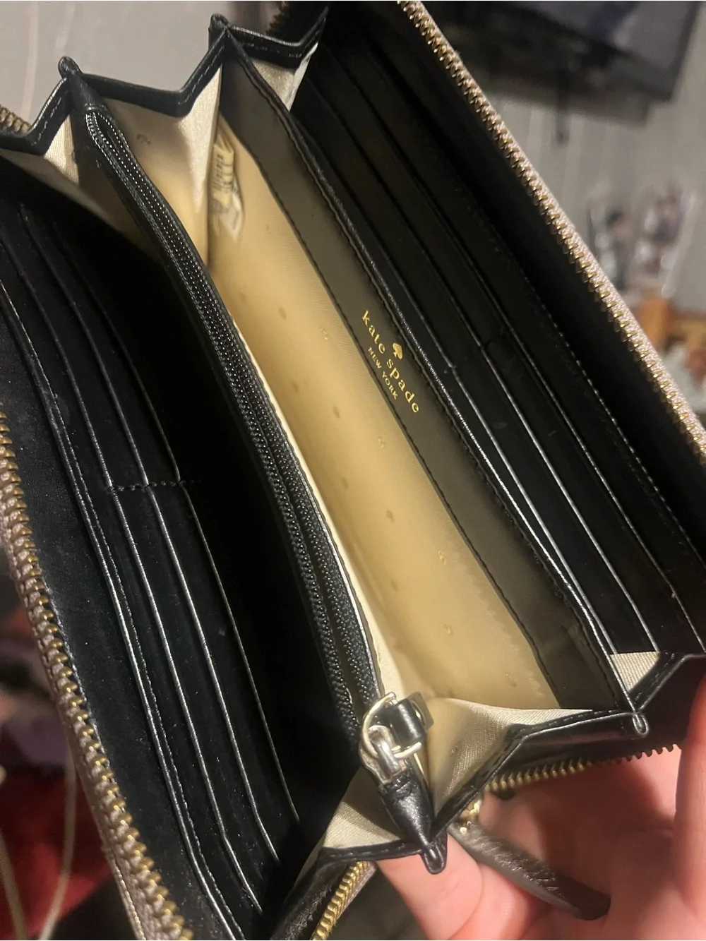 kate spade Quilted Metallic Wallet in Silver Gray